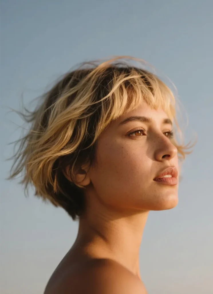 Textured Blonde Highlights Pixie