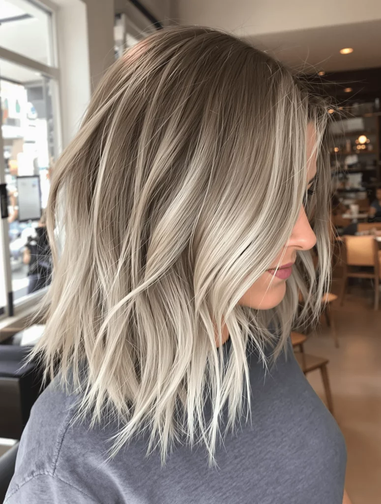 Textured Lob with Ash Blonde Balayage