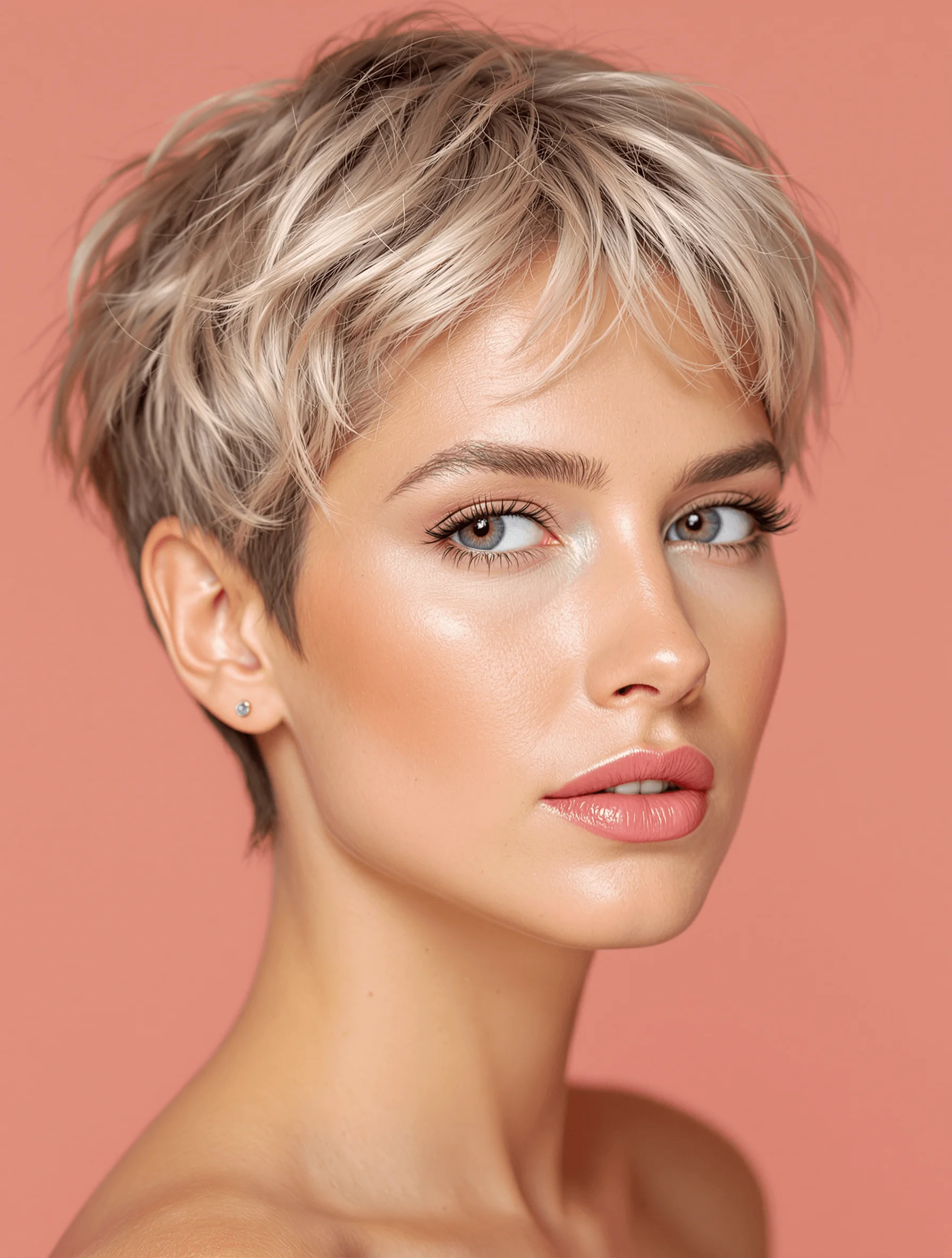 Textured Pixie Cut with Blonde Highlights
