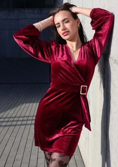 Velvet Wrap Red Mini Dress Belt
