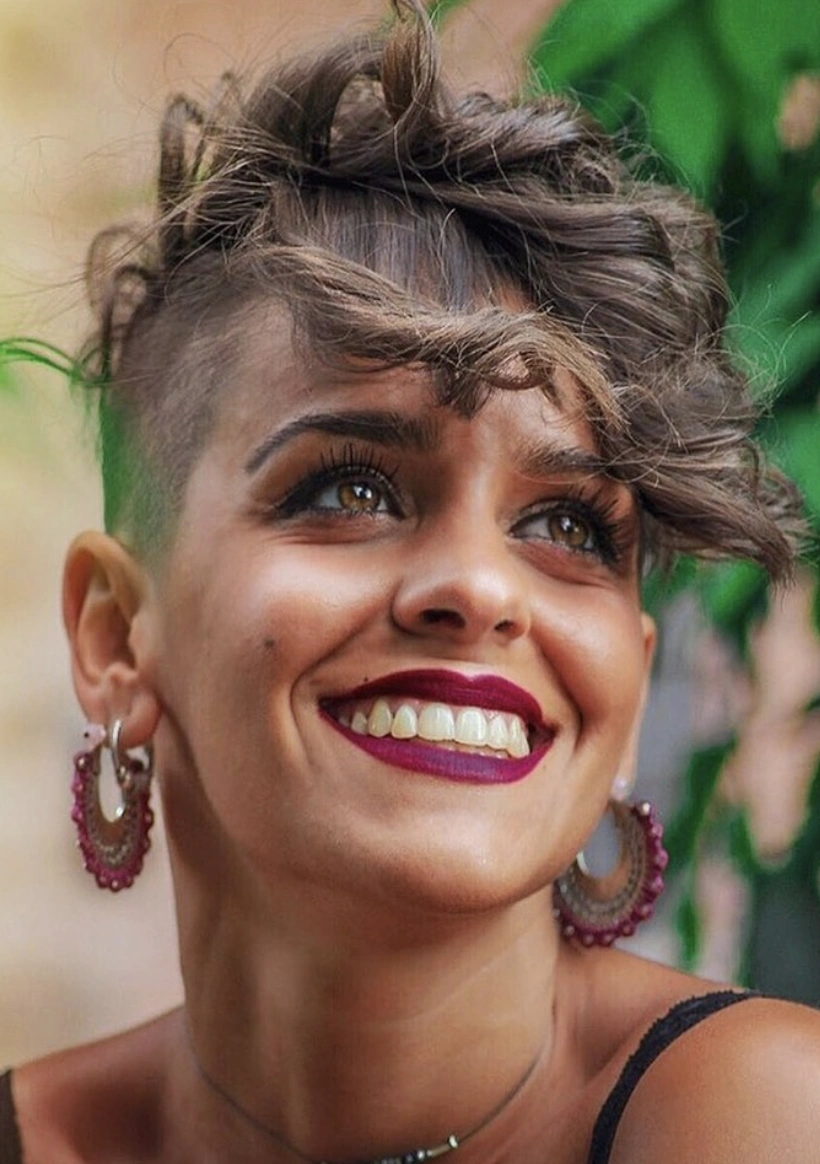 Voluminous Brown Pixie with Shaved Undercut
