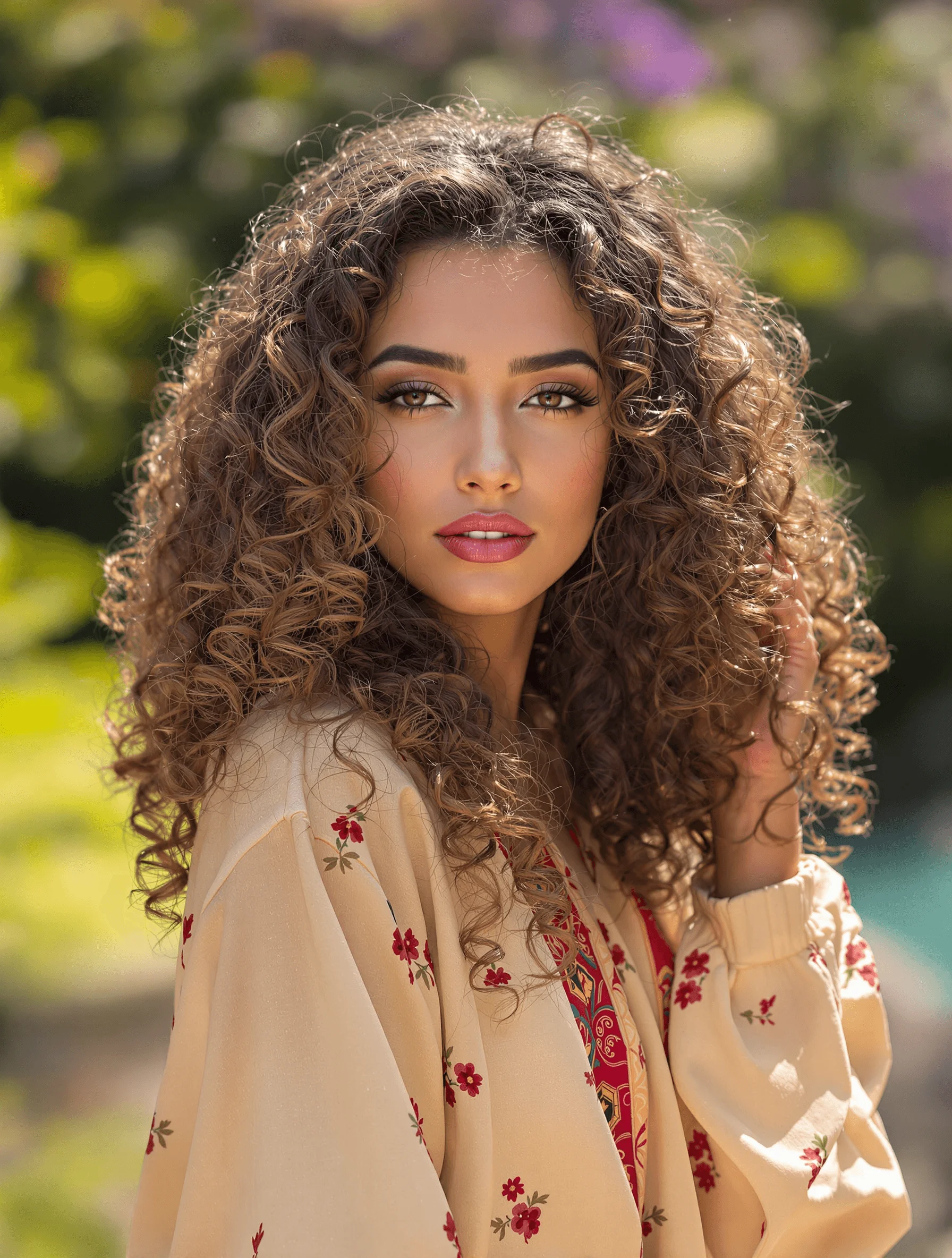 Voluminous Curls with a Natural Glow