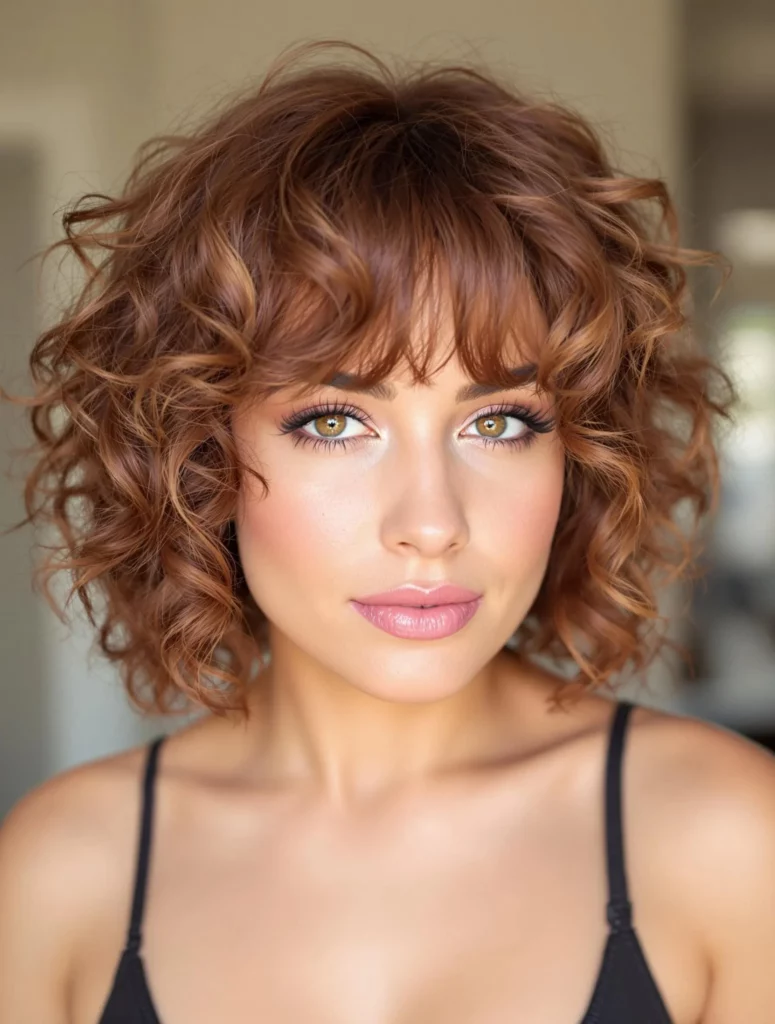 Voluminous Curly Bob with Bangs