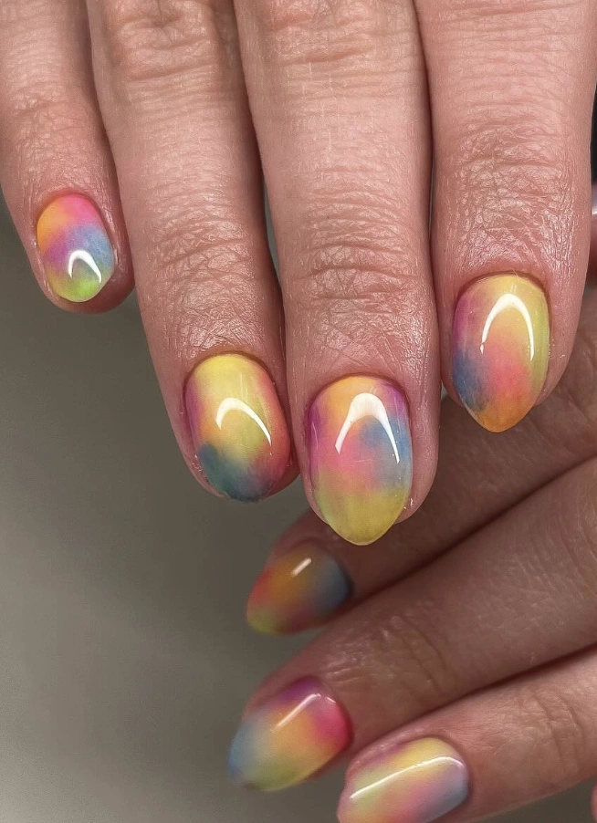 Watercolor Ombre Short Almond Nails