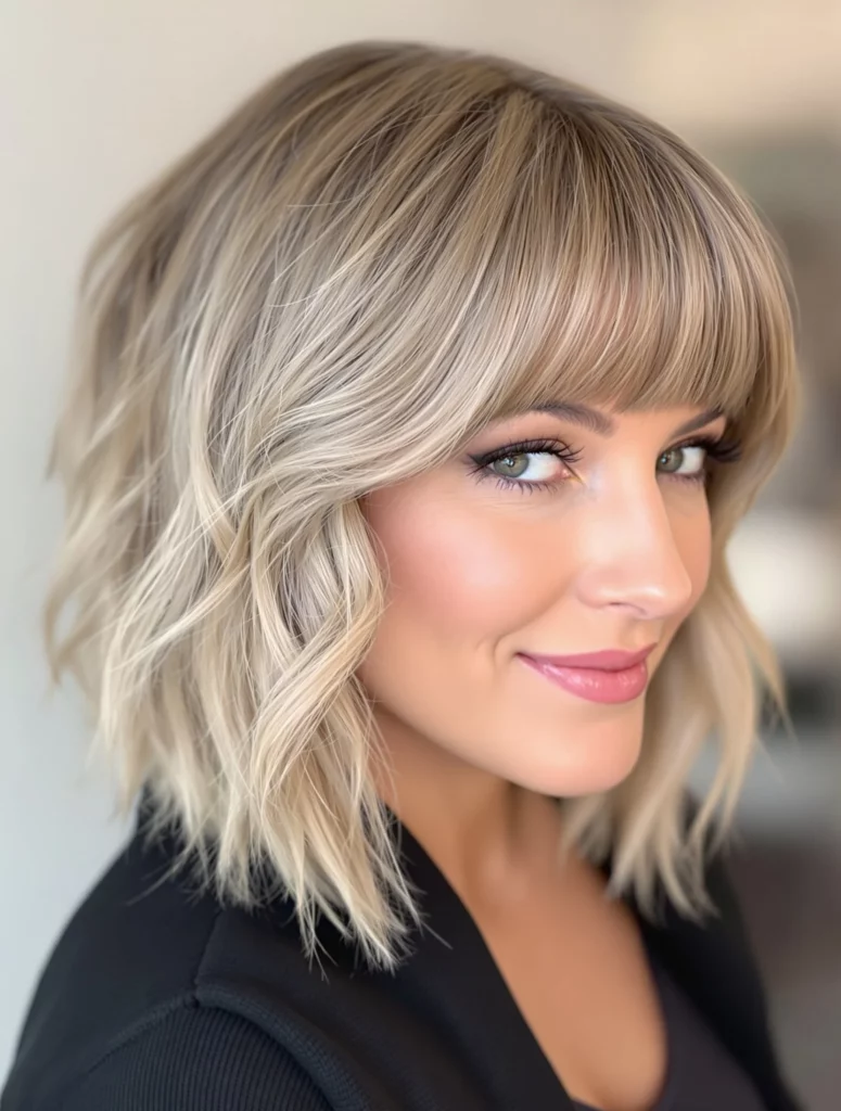Wavy Layered Bob with Bangs