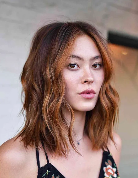 Wavy Lob with Copper Balayage