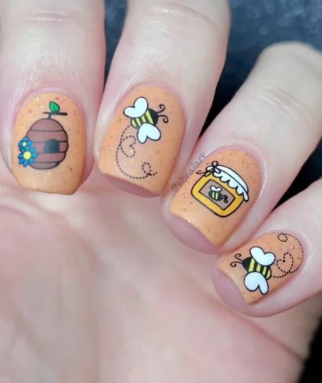 Whimsical Cartoon Beehive and Honey Pot Nails