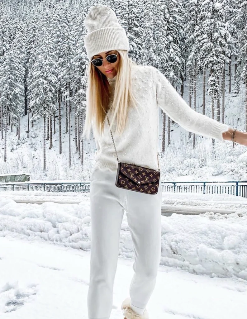 White Beanie + Textured White Sweater + White Joggers
