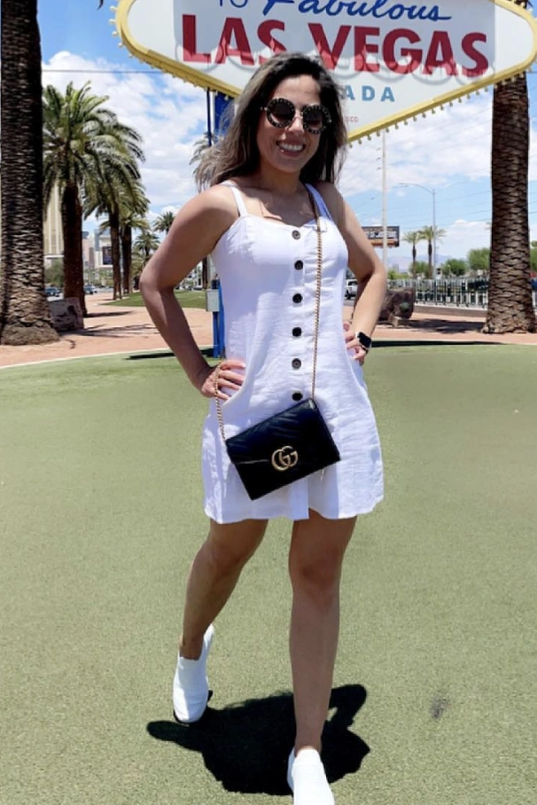 White Button-Down Mini Dress + Black Crossbody Bag