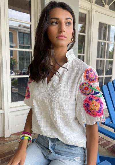 White Embroidered Summer Cotton Top + Light Blue Denim Shorts