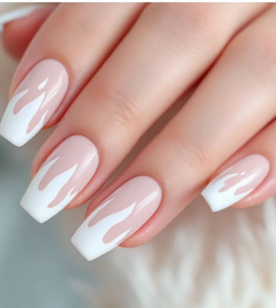 White Flame Tip French Nail Art