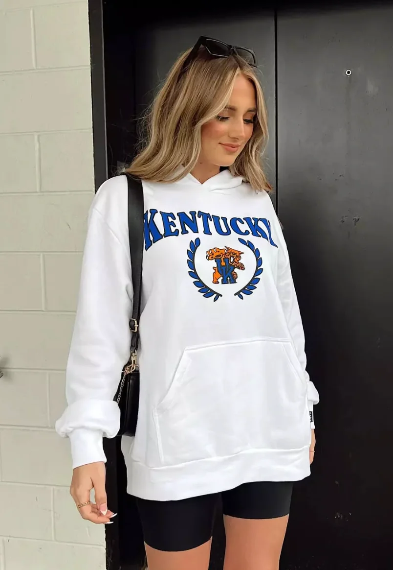 White Graphic Hoodie + Black Bike Shorts