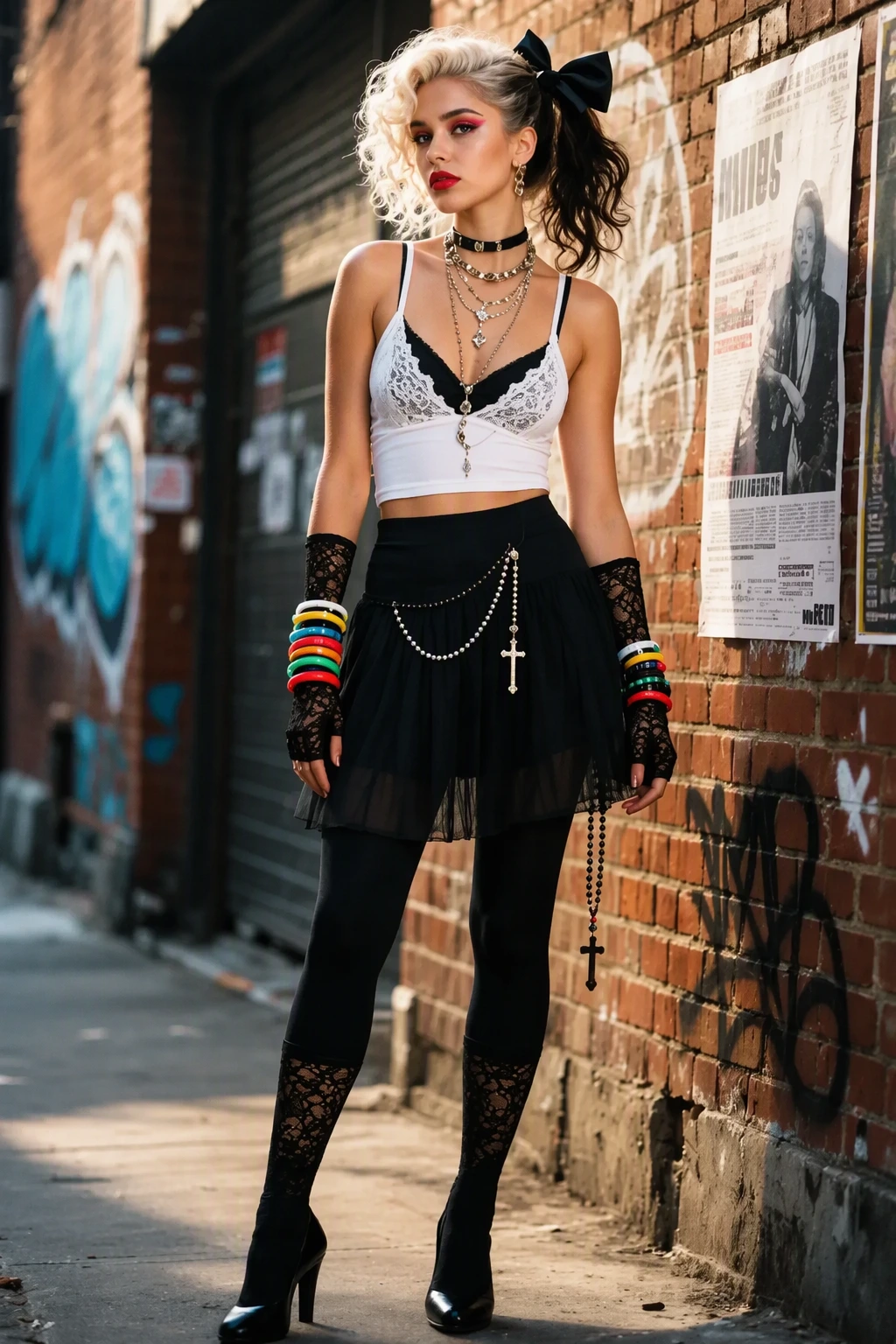White Lace Tank + Black Tulle Skirt + Stacked Bracelets