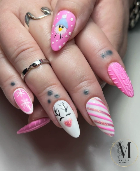 Winter Wonderland Almond Nails with Festive Details