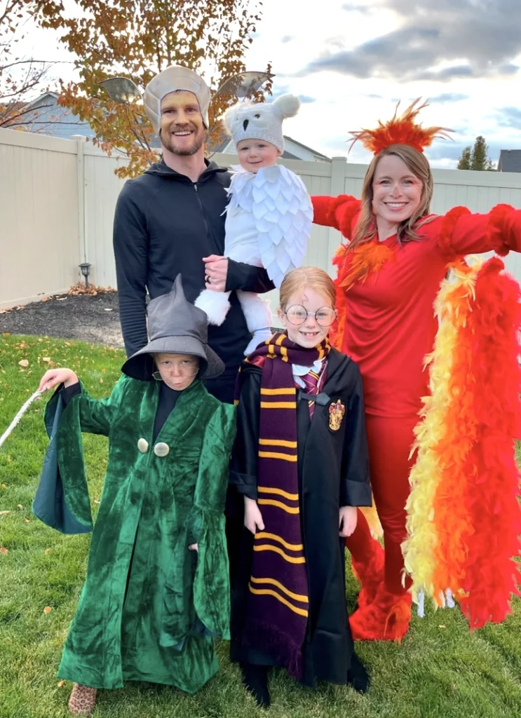 Wizard Robe + Phoenix Costume + Baby Owl Outfit + Gryffindor Scarf + Silver Eared Hat