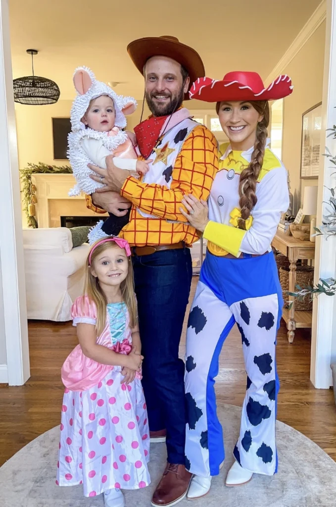 Woody Costume + Jessie Costume + Baby Bunny Costume + Pink Princess Dress