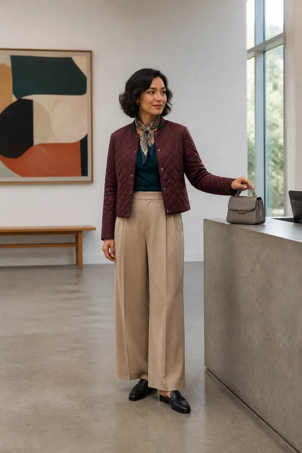 Wrap Top, Wide-Leg Trousers, and Loafers